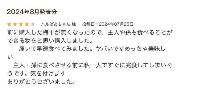レビュー賞8月