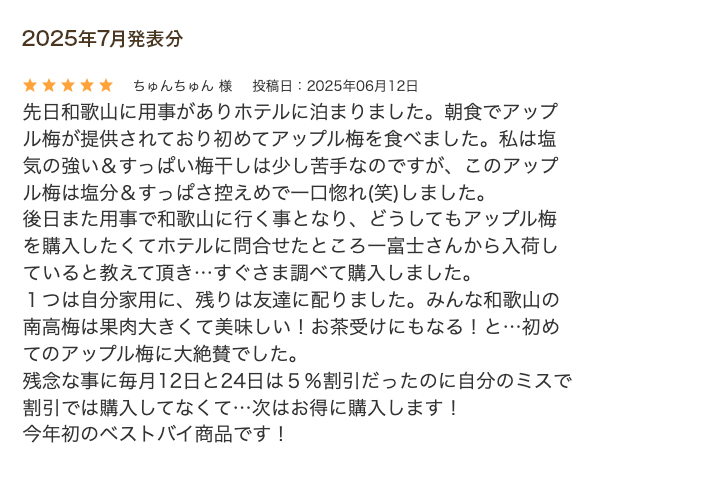 レビュー賞7月
